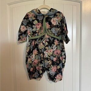 Vintage CachCach cotton dark floral bubble romper size 12 months